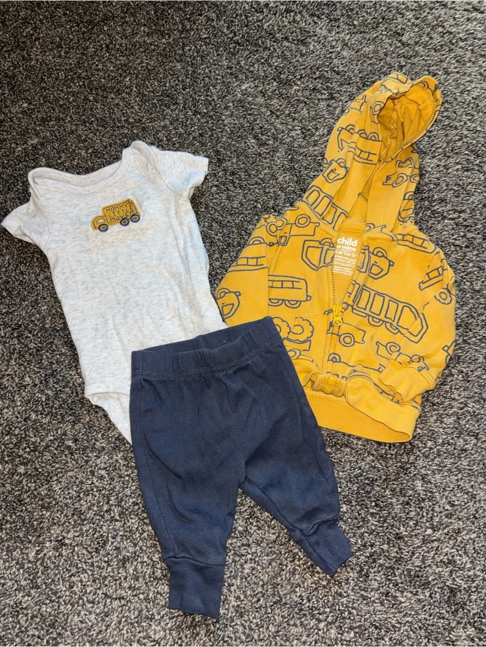 Carter's Yellow Hooded Baby Zip-Up Jacket with matching pants and onesie